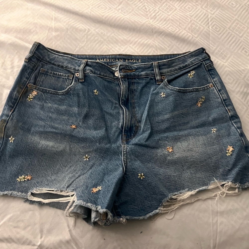 American Eagle Outfitters Embroidered Blue Jean Shorts